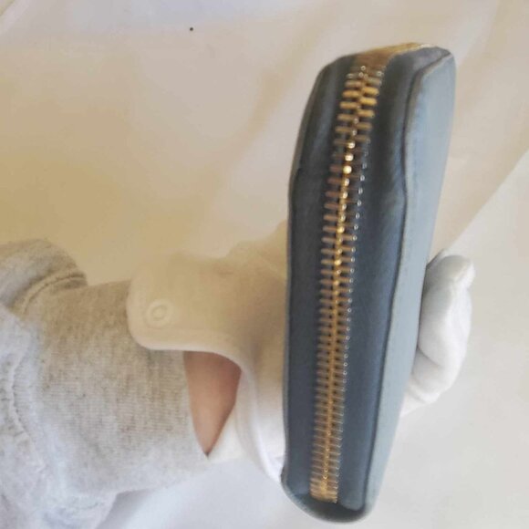PRADA Logo Pale Blue Saffiano Leather Zip Around Long Wallet - Picture 7 of 14